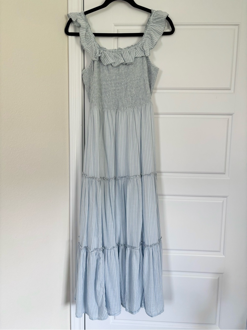 Old Navy Light Blue Striped Ruffle Strap Maxi Dress
